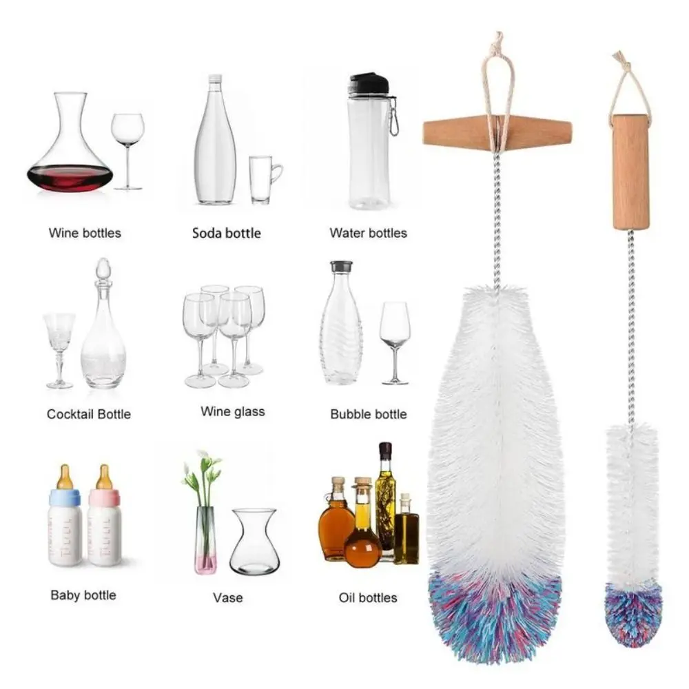 Drink Wineglass Bottle Cup Cleaning Soda Stream Bottle Brush With Beechwood Handle Glassware Jars Cleaner Kitchen Cleaning Tool