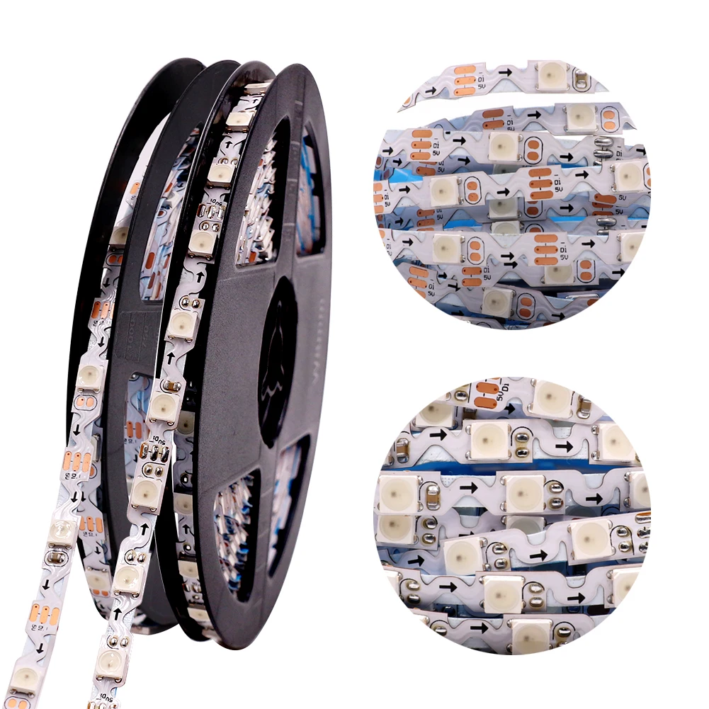 WS2812B RGB Pixel LED Strip Light DC5V 30LEDs 60LEDs/m S Shape Addressable Flexible Tape Rope 1/2/5M Full Color WS2812 IC