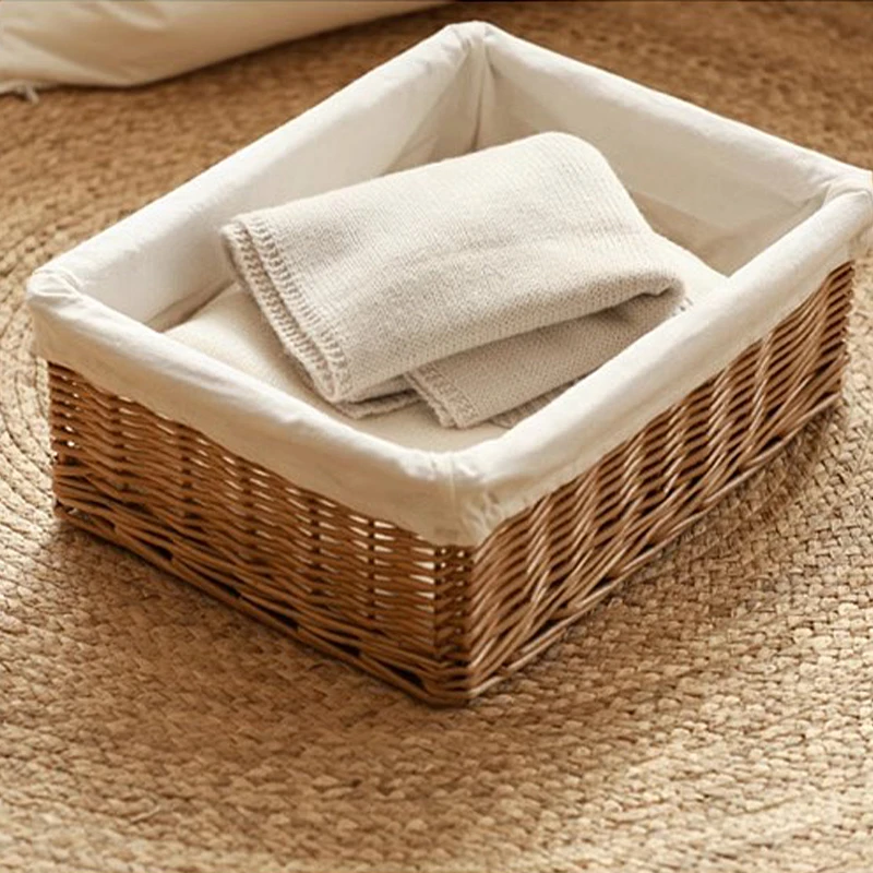 Wicker Storage Basket Woven Straw Rattan Baskets Clothes Sundries Organizer Closet Wardrobe Sorting Box Hand Woven Container