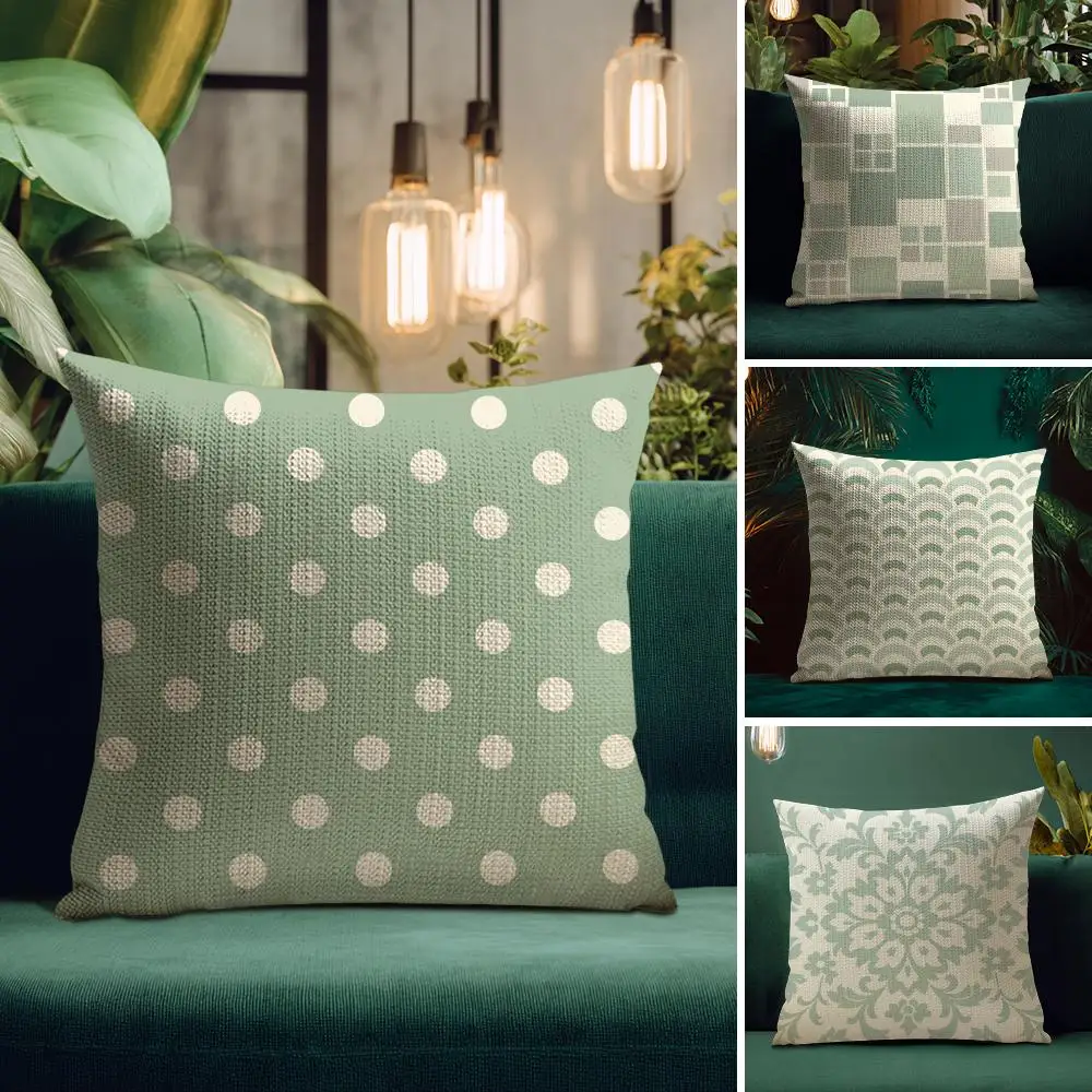 Sage Green Seamless Patterns Cushion Cover Natural Linen Organic Fabric Double-Sided Printing Breathable Perfect Gift For Decor