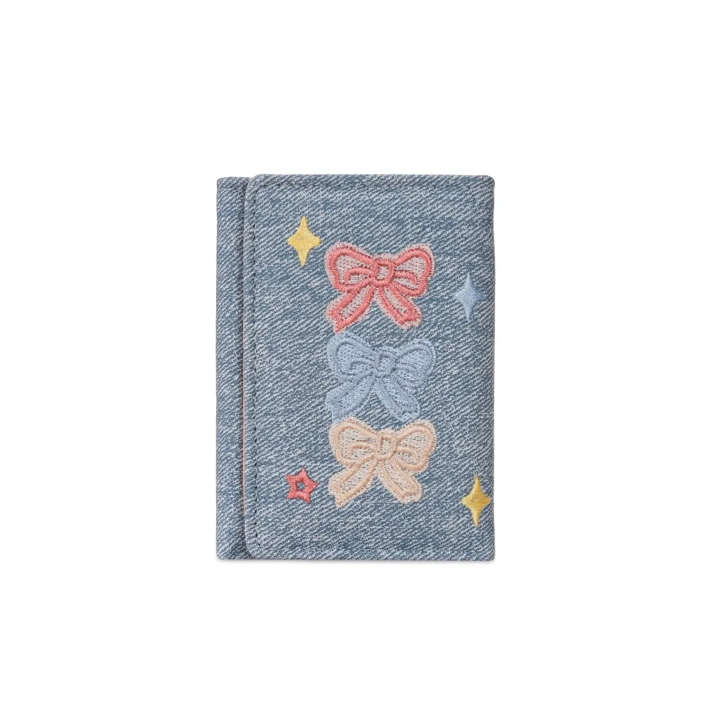 Card Pouch Portable Embroidered Bow Wallet Embroidery Cute Leather Card Holder Multiple Card PU Leather Denim Coin Purse Daily