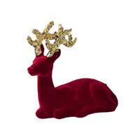 Hanging Pendant Christmas Reindeer Ornaments Flocking Flashing Powder Deer Ornaments Reusable Wine Red Elk Ornament