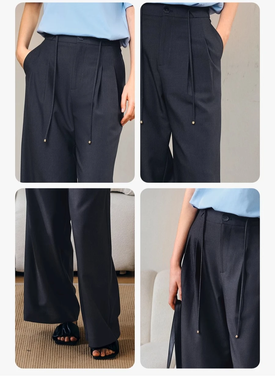 OLrain Women's 2025 Autumn High Waist Drawstring Wide-Leg Straight Pants Loose Casual Elastic Comfort Female Clothing O57XK98063