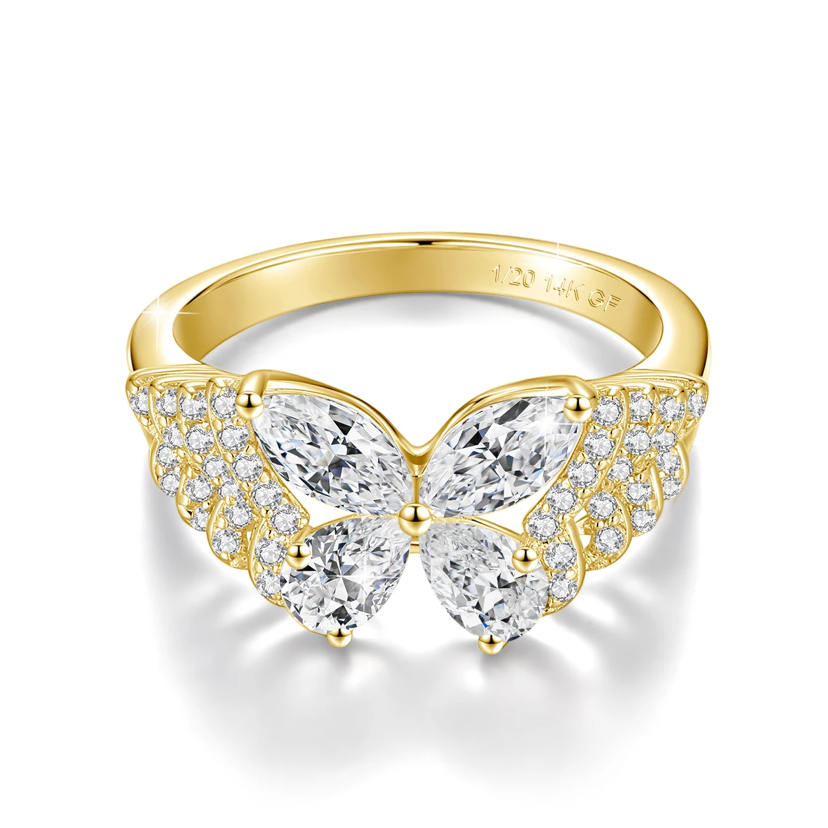 14K Gold Filled Moissanite Butterfly Ring 2cttw D Color Angel Wing Design for Women Anniversary Gift Romantic Jewelry