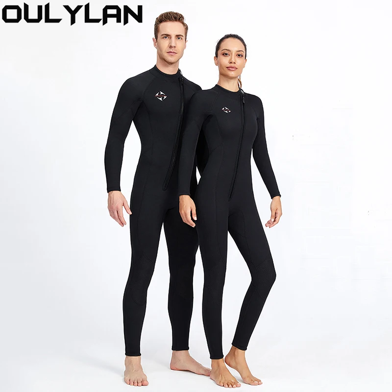 

Oulylan Neoprene 3MM Wetsuit Men Women One Piece Long Sleeved Diving Suit Fashion Front Zipper Snorkeling Surfing Jellyfish Suit