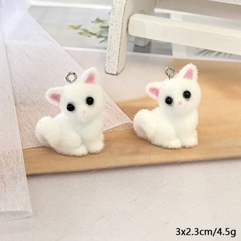 Dijes de resina de zorro flocado Kawaii 3D, colgante de zorro de peluche de animales de dibujos animados, llavero de bolsa, pendiente, manualidades DIY, fabricación de joyas, venta al por mayor, 20 piezas