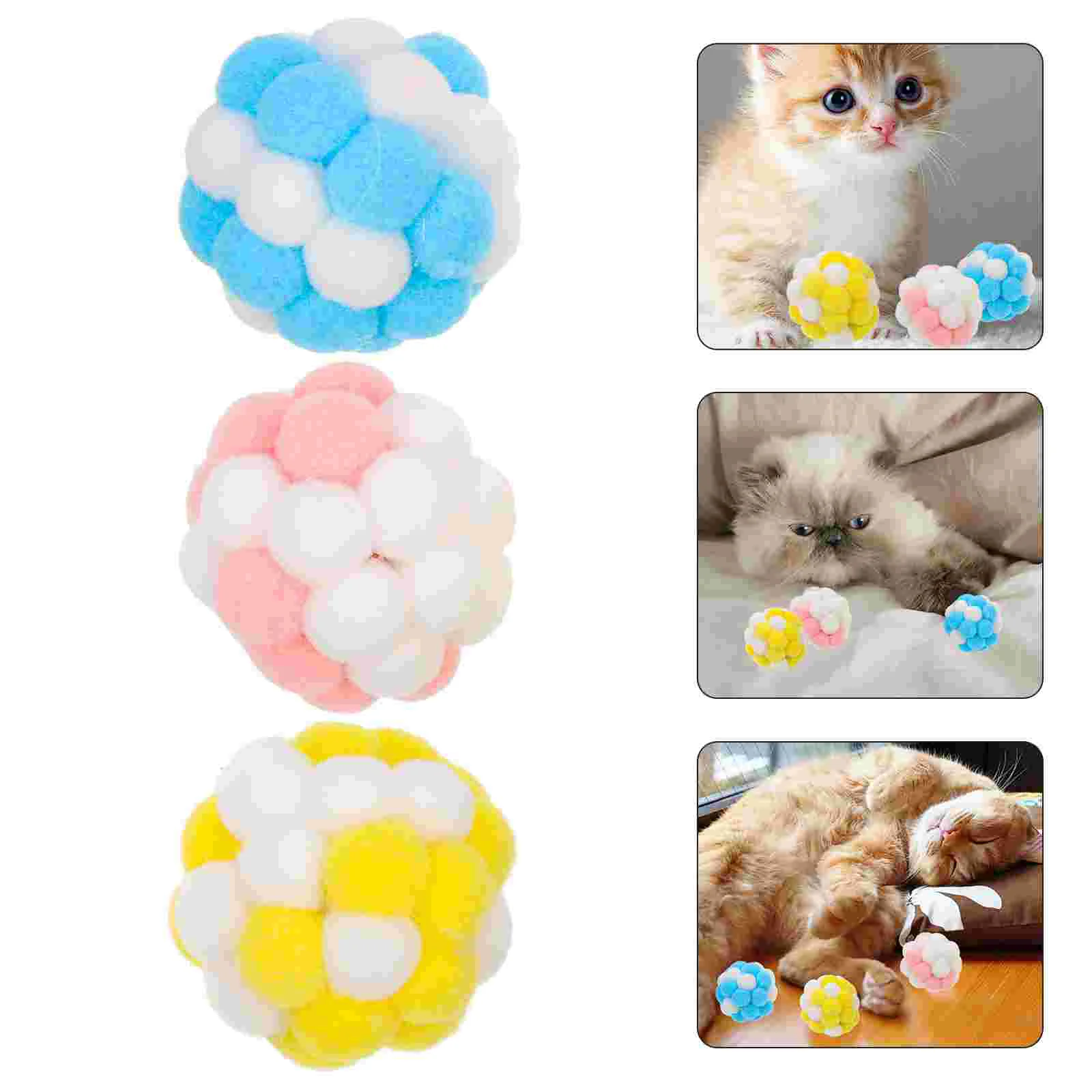 3 Pcs Cat Ball with Bell Plush for Indoor Cats Self Diversion