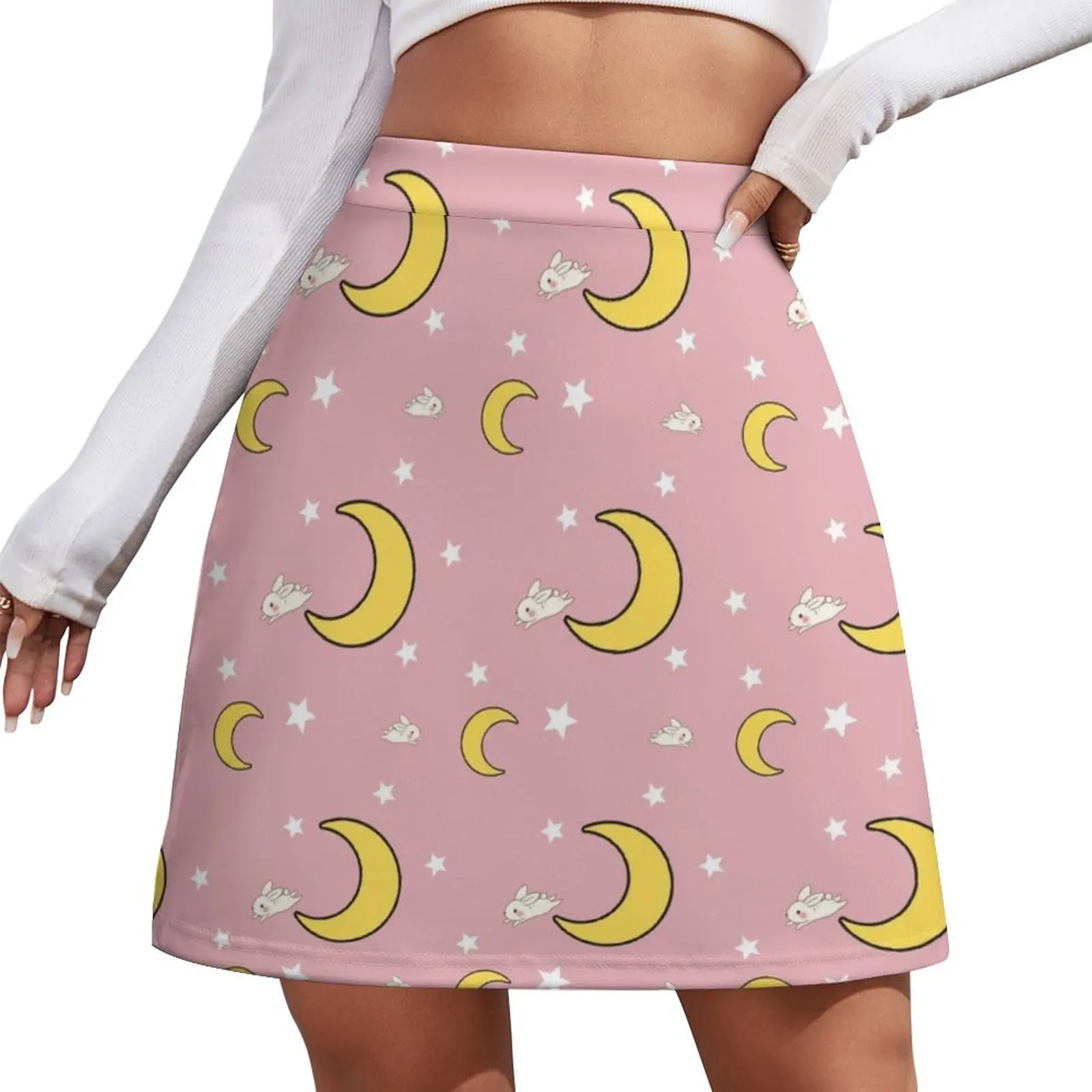 Cute Moon Bunny Pattern with Pink Background Mini Skirt skirt skirt skirts women summer 2026 Mini