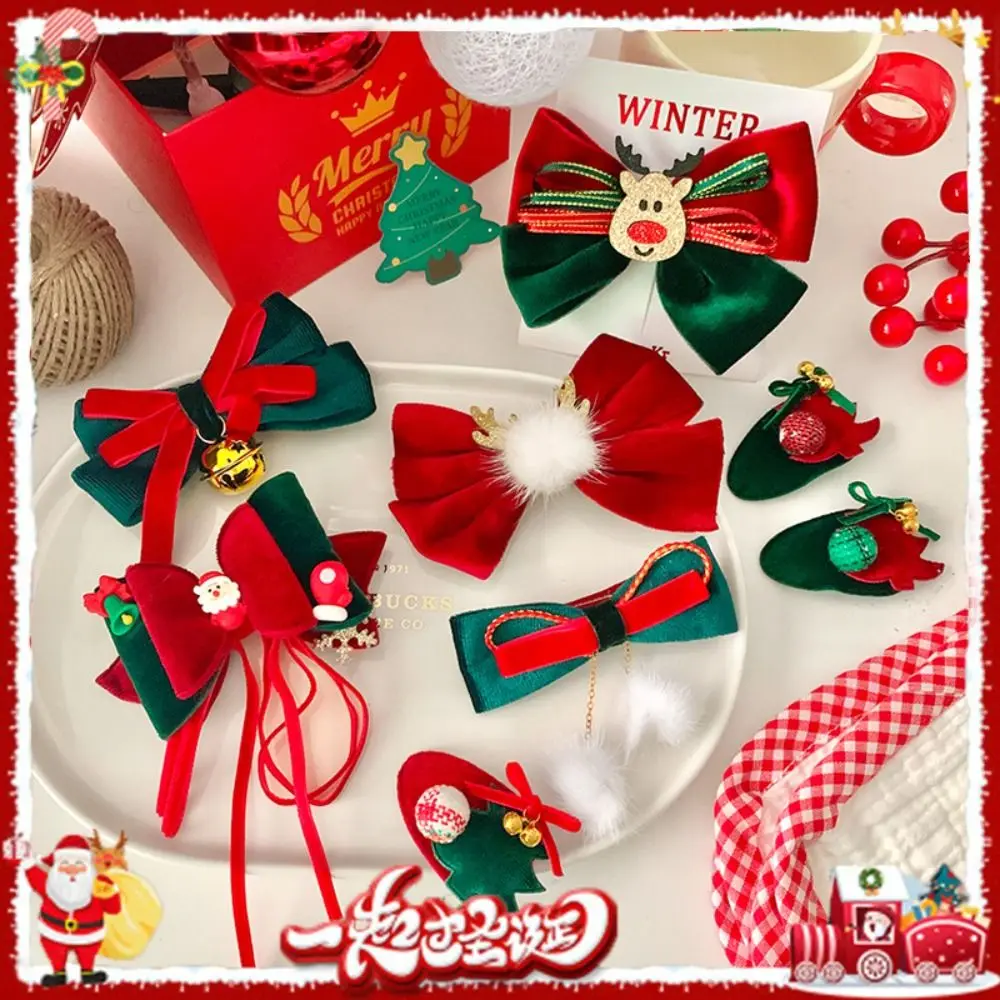 Bow Exquisite Christmas Accessories Fashion Cute Elk Headwear Santa Claus Flocking Christmas Deer Hairpin Girl