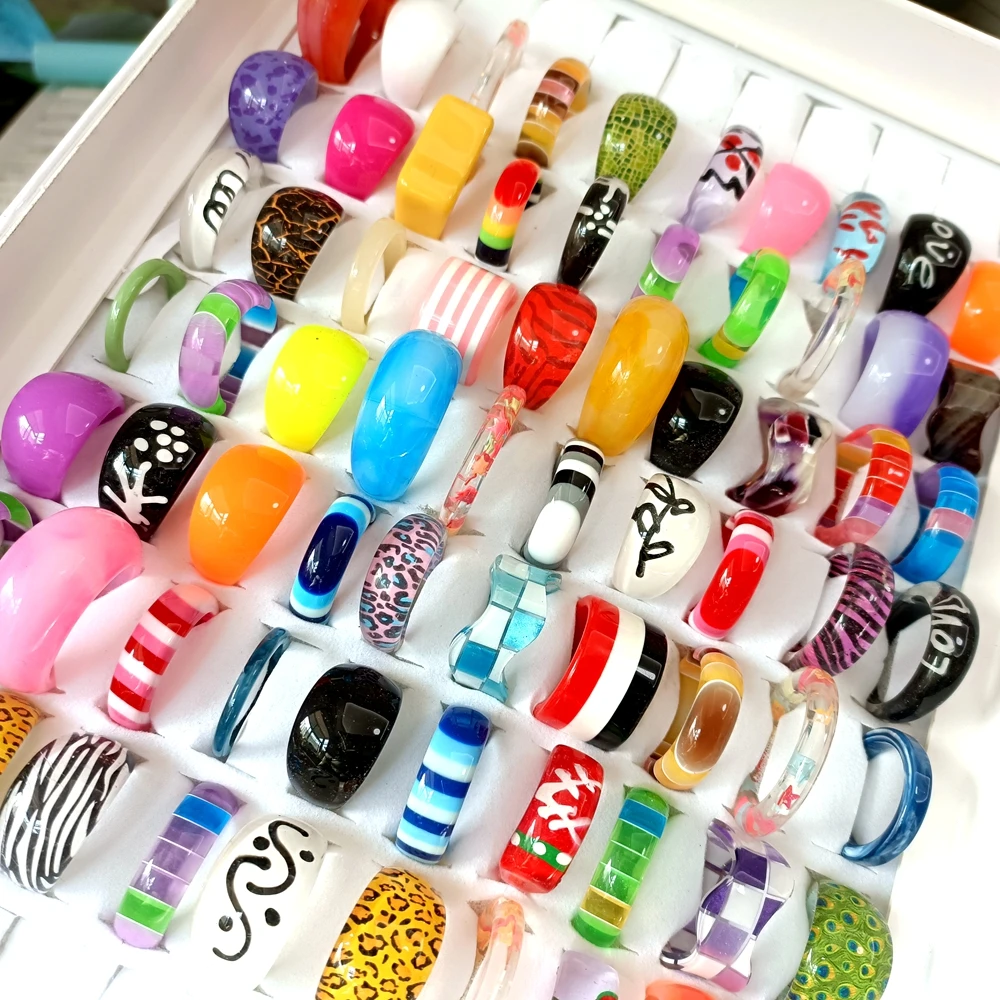 الجملة 25 قطعة/الوحدة المرأة الملونة الراتنج الاكريليك خواتم الفتيات مختلف الجمالية مجوهرات هدايا الحفلات #3