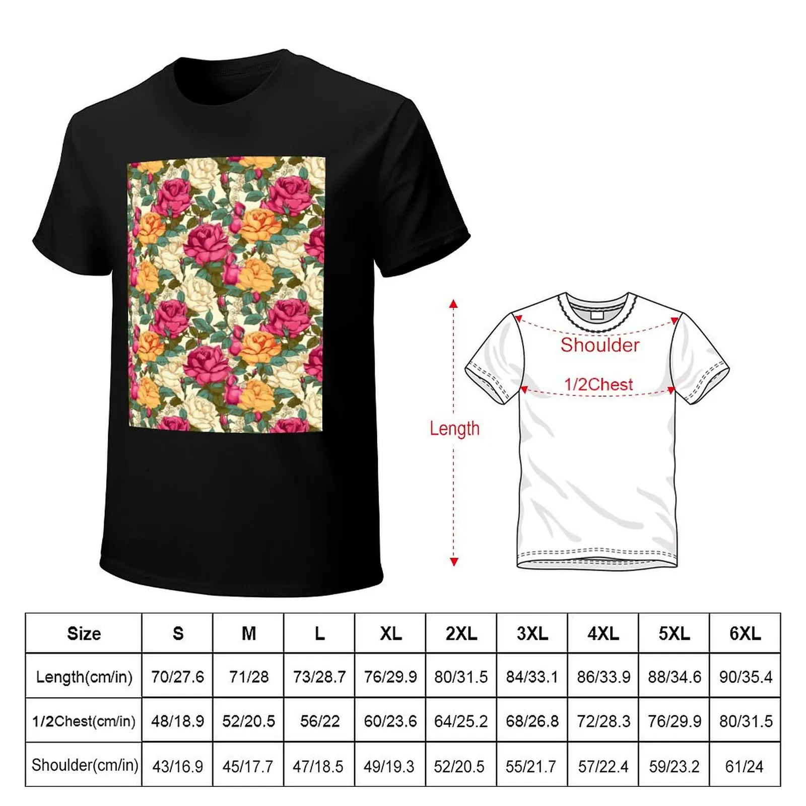 Roses Repeat Pattern Floral Flowers Thorns Garden Date it Petals Love That I Hygge Leaf a Blossom Kiss Women Goth Bloomi T-shirt