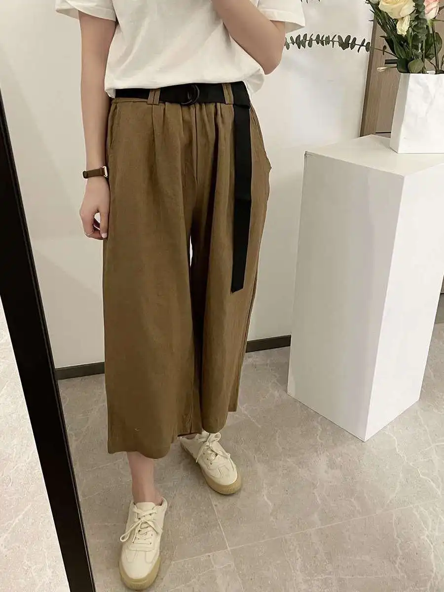 

Летние модные повседневные брюки, осенняя новинка, однотонные, с эластичным поясом, Cleanfit, с низкой посадкой, из ПВХ-материала, 100% лен, для среднего возраста