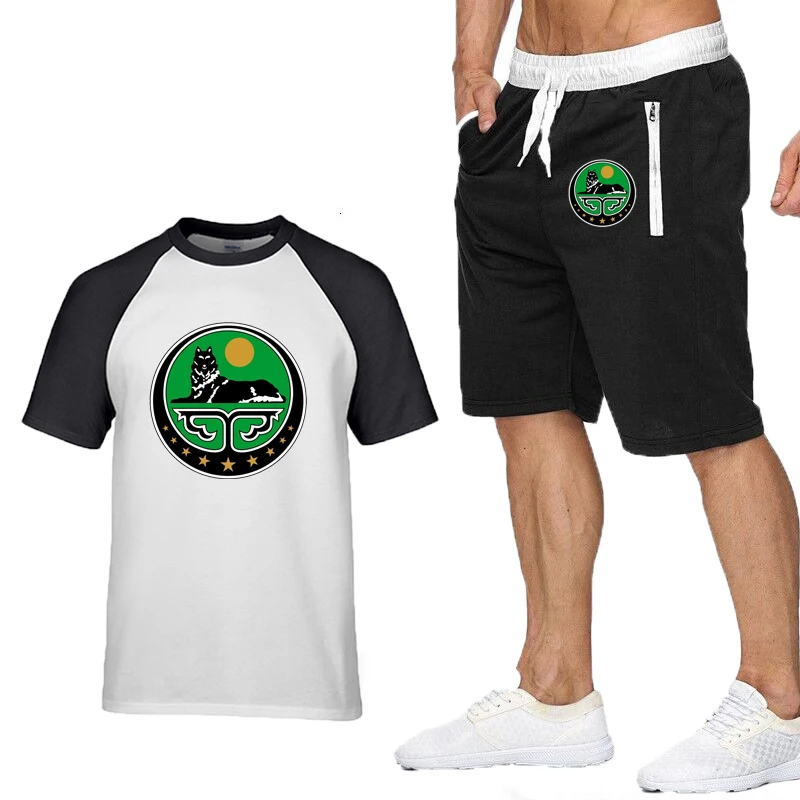 New Summer Men’s T-Shirts Chechnya Republic Printed Raglan Short Sleeve High Quality Cotton Men's T-shirt+Shorts Suit 2pcs