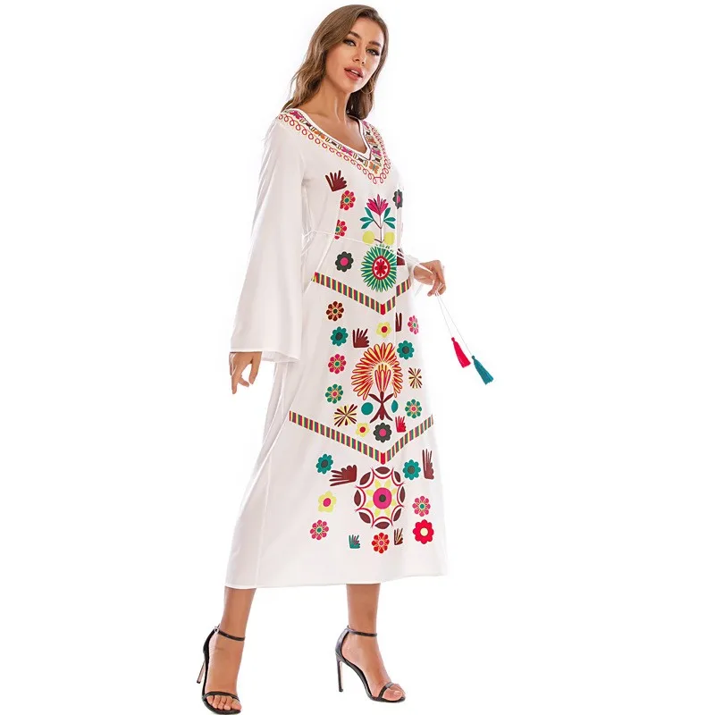 Middle East plus Size Women\'s Clothing European and American Bohemian Tassel Long Dress Printed