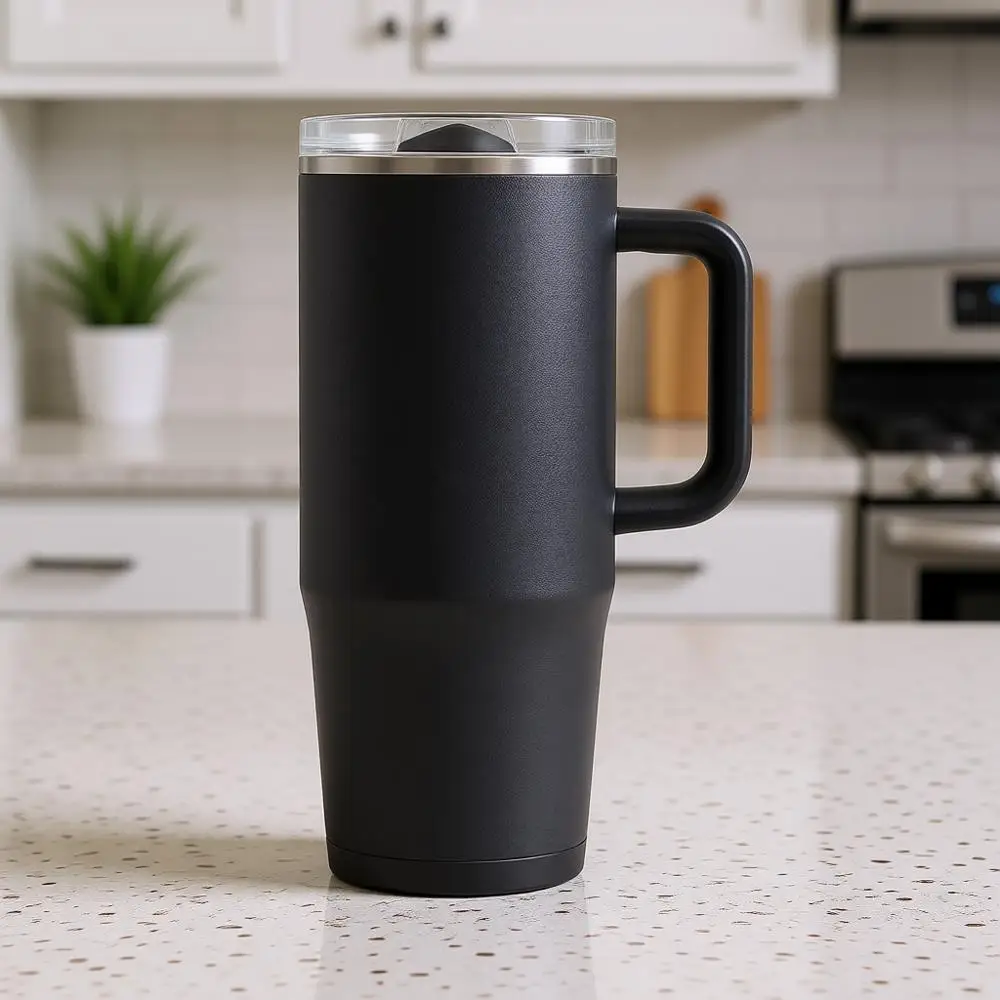 

Термокружка из нержавеющей стали на 32 унции для кофе, чая, горячих напитков - герметичная, совместима с подстаканником, черная