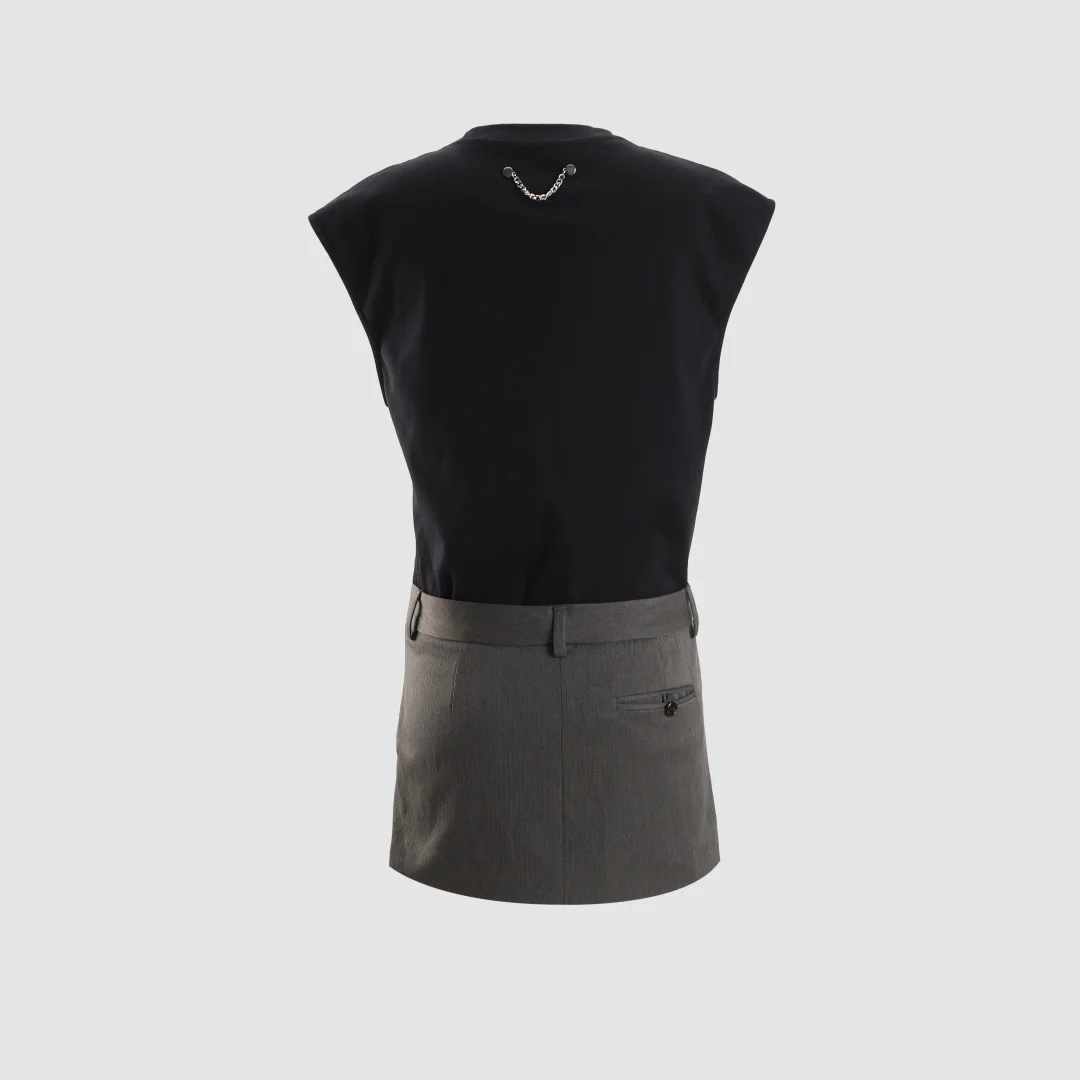 2026 New Women's Two-Tone Sleeveless Mini Dress | Crew Neck Contrast Waist Tailored Office Dress