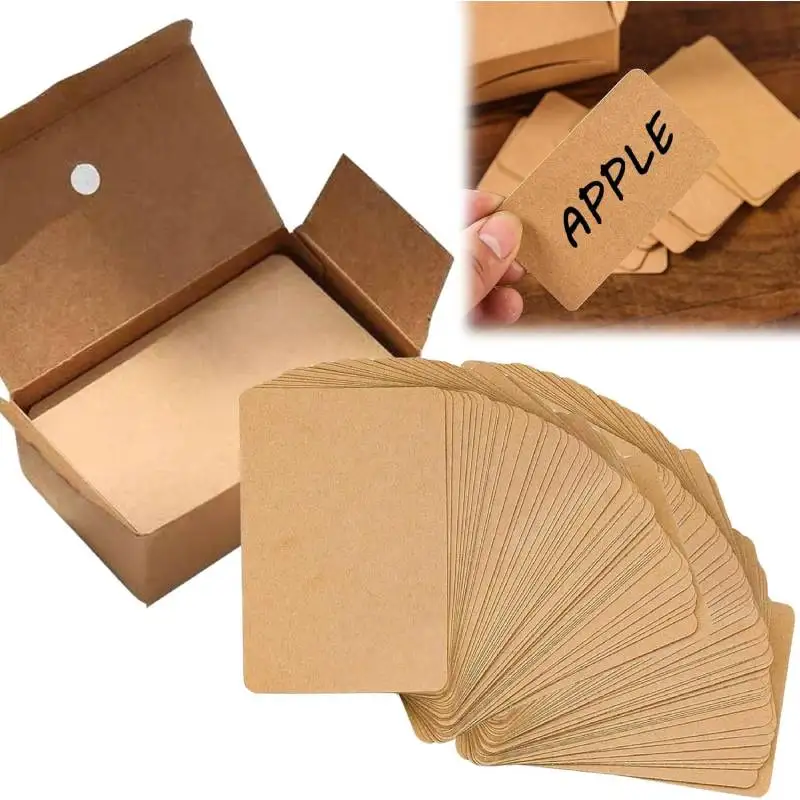 100pcs Kraft Paper Blank Business Cards Post Card Business Message Cards Word Cardboard for Learning DIY Memory Note Gift Tags