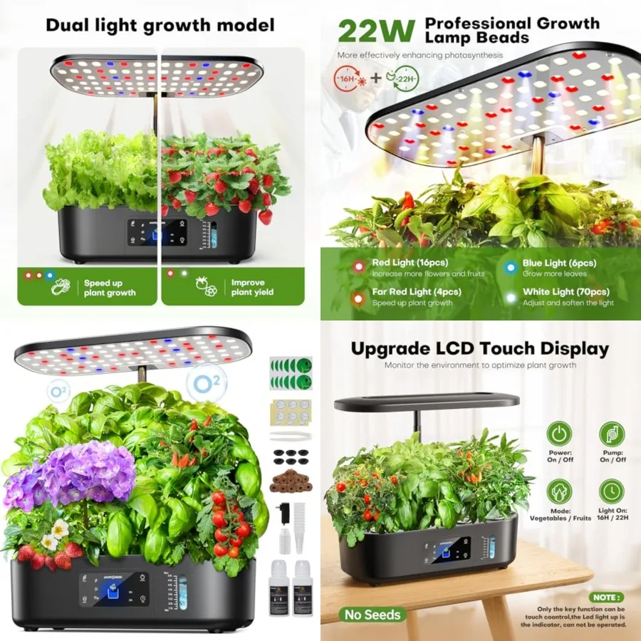 

Hydroponics Growing System Kit Indoor Herb Garden with Grow Light 12 Pods, with LCD Touch Panel Hydroponic Planter, Planting He