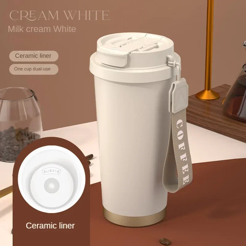 NONE Große Kapazität Keramik Isolierflaschen Wiederverwendbare Doppelwandige Thermoskannen Edelstahl Kaffeetasse Isolierte Tasse Hause Trinkgeschirr 4