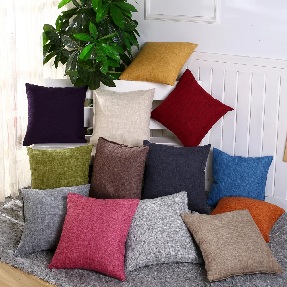 

Ins Thickened Candy Color Linen Fabric Pillowcase Solid Color Simple Sofa Cushion Case Home Decorative Pillow Cover 40/45/50cm