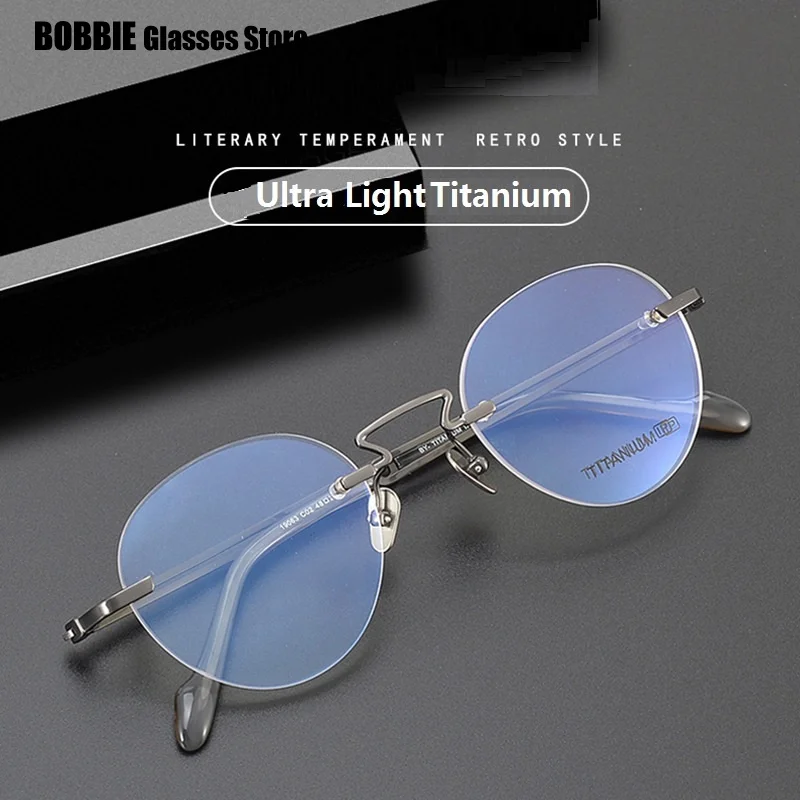 Japaneses Glasses Frameless Oval Men Women Carved Ultralight Pure Titanium Rimless Eyeglasses Anti Blue Light Eyewear Customized