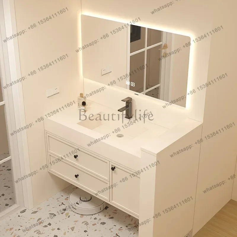 LDAmerican Bathroom Cabinet with Sink Combination Integrated Ceramic Washbasin Modern Oak Bathroom Vanity Storage