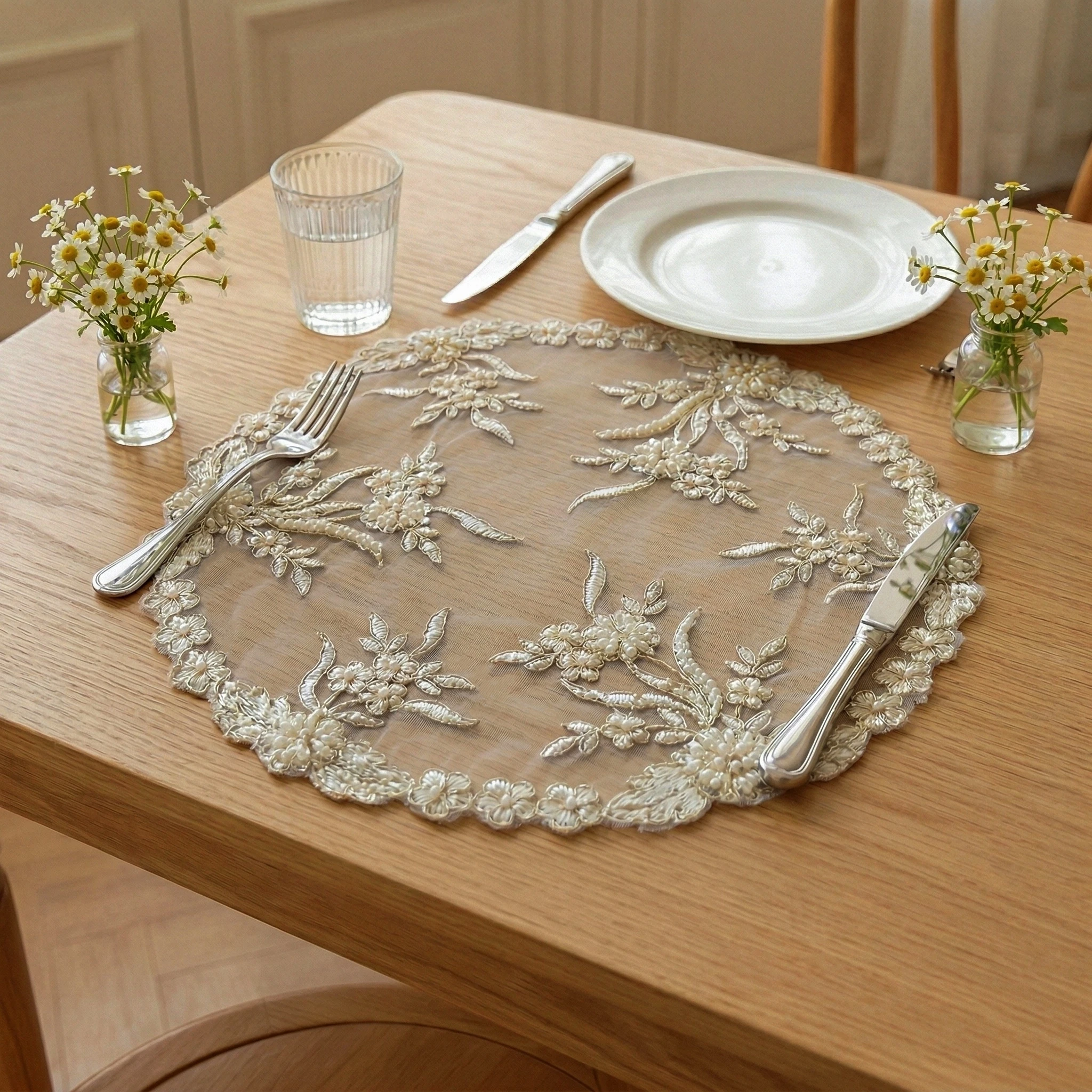 Golden Round Placemats Vintage Handmade Embroidery Coasters American Breakfast Mats Lace Napkins Table Decoration And Accessorie view 5