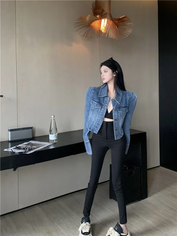 Blu ort Denim Jaet da donna Faionable Design retrò americano Hot Girl Top Stagione invernale Sli Abbigliamento casual versatile