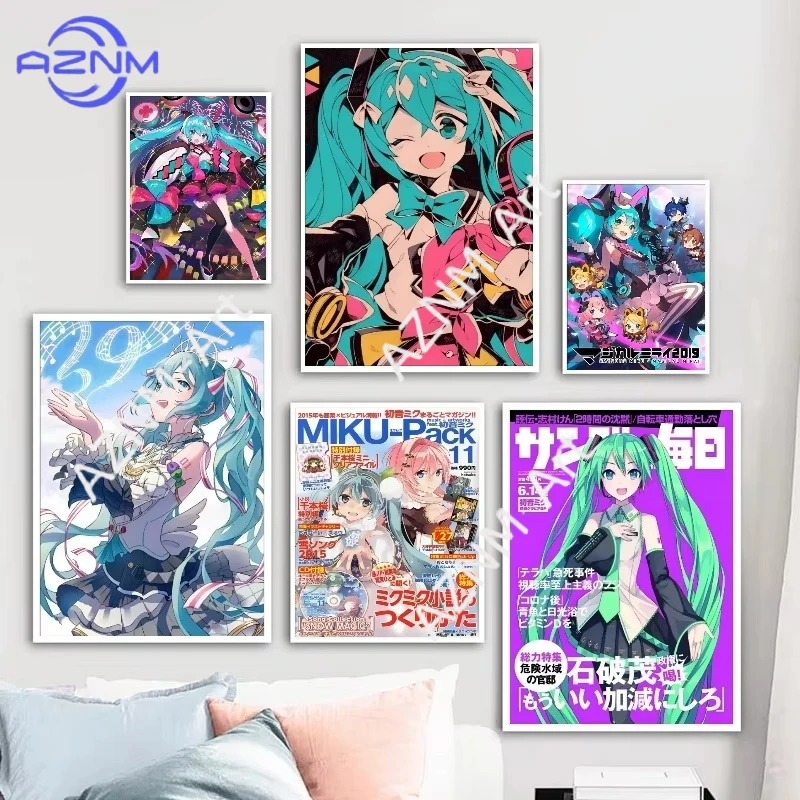 Anime H-Hatsunes M-MikU Magazine Klassisches Anime-Poster, selbstklebender Retro-Kraftpapieraufkleber, DIY, dekorative Vintage-Malerei