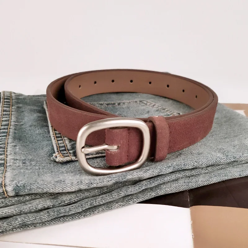 Merk mat suède luxe lederen damesriem koeienhuid retro bijpassende jeans high-end gevoel riem