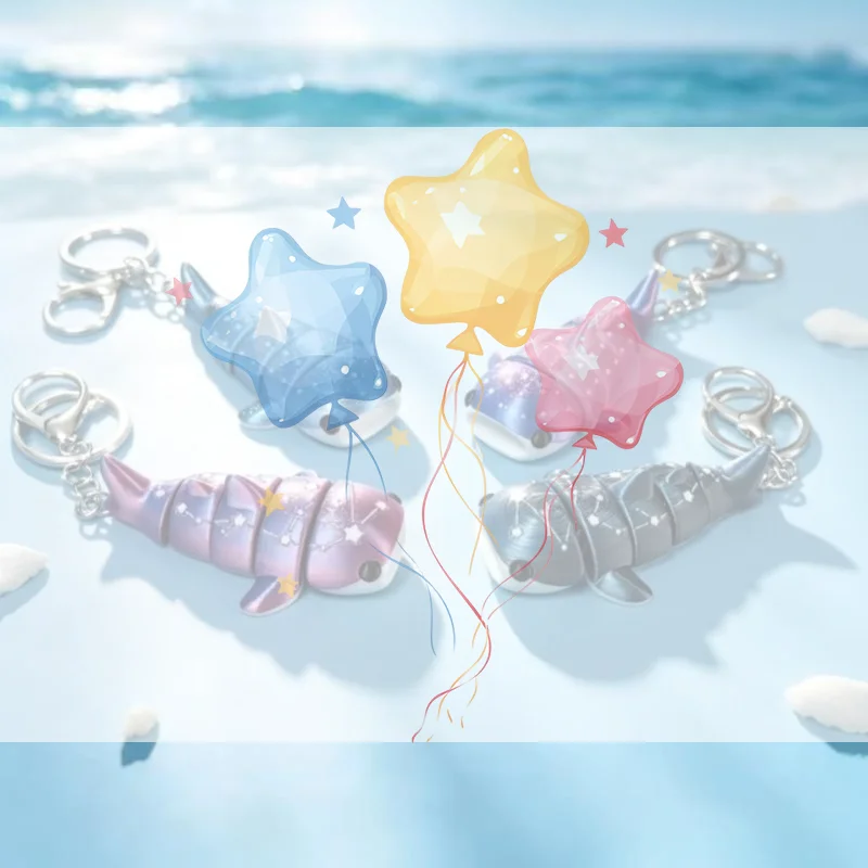 3D Printed Gradient Marine Animal Movable Galaxy Whale Shark Keychains Bag Pendant Fashion Small Gift Cute Keychain