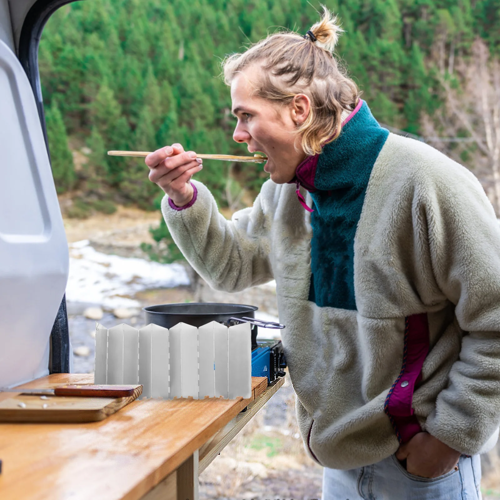 عاكس حرارة مستدير قابل للطي لسخان فناء البروبان في الهواء الطلق من الألومنيوم للزجاج الأمامي المحمول وموقد التخييم ودرع التركيز الحراري #3