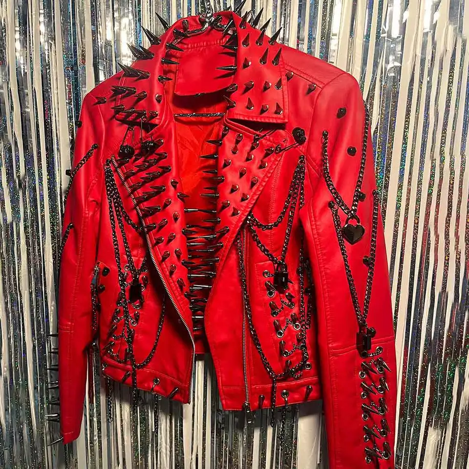 ジャケット・アウター 90s archive 5351 grunge punk jacket y2k Jaqueta Feminina Vermelha de Couro PU Estilo Gótico Punk Biker com