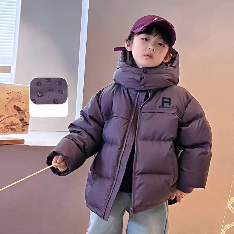 

2025 Winter Boys Casual Coool Embroidery Hooded Thick Warm Parkas Kids Children Coat Outerwear