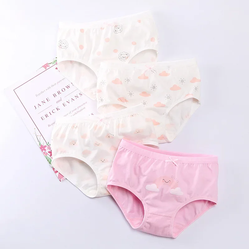 4 Pcs/Lot Girls Underwear Soft Cotton Panties Girls Teens Underpants Baby Girl Kids Children\'s Triangle Shorts 3-16 Years Old