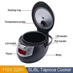 110V 220V 5L 6L Small Bubble Tea Pearl Cooking Cooker Machine Tapioca Ball Cooker Pot Sago Electric Cooker