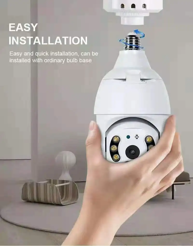 3MP 1296P YILOT E27 Lamp Head Holder Wireless PTZ IP Dome Camera Full Color Night Vision Home Security CCTV Baby Monitor