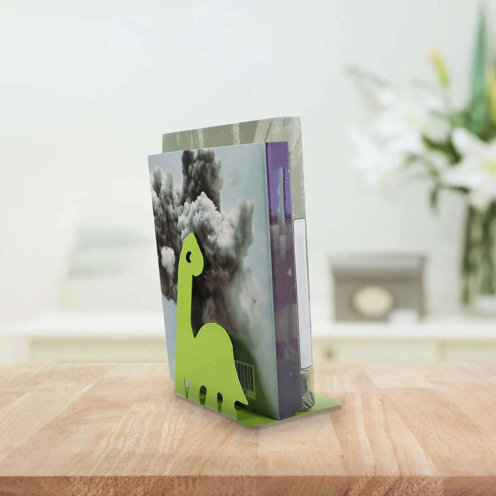 Metal Bookends Dinosaur 6x5inch Book Holder Stand Desktop Storage Rack Desk Divider Book Stopper for Shelves Kids File Organiser view 3