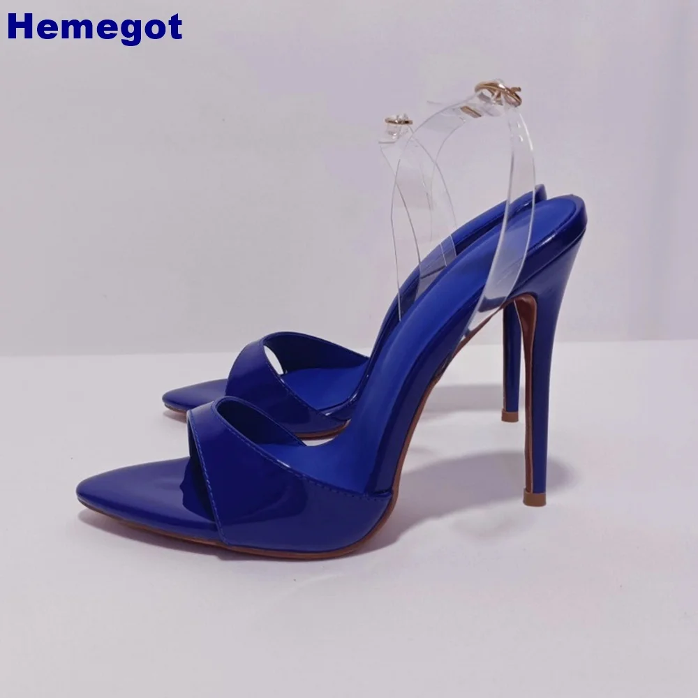 

Sexy Clear Pvc Back Strap Sandal 2024 Summer New Open Toe Party Thin High Heels Blue Fashion Ladies Buckle 34-45 Size High Heels