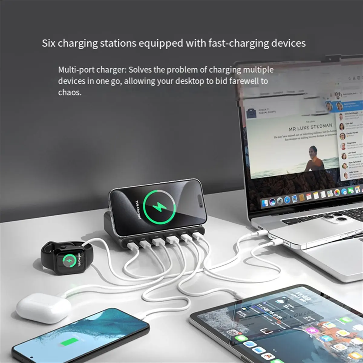 N94R 160W USB Charging Station Wireless Charging 65W PD PPS 45W GaN Charger Quick Charger for Laptop Tablet IPhone 15 EU PLUG
