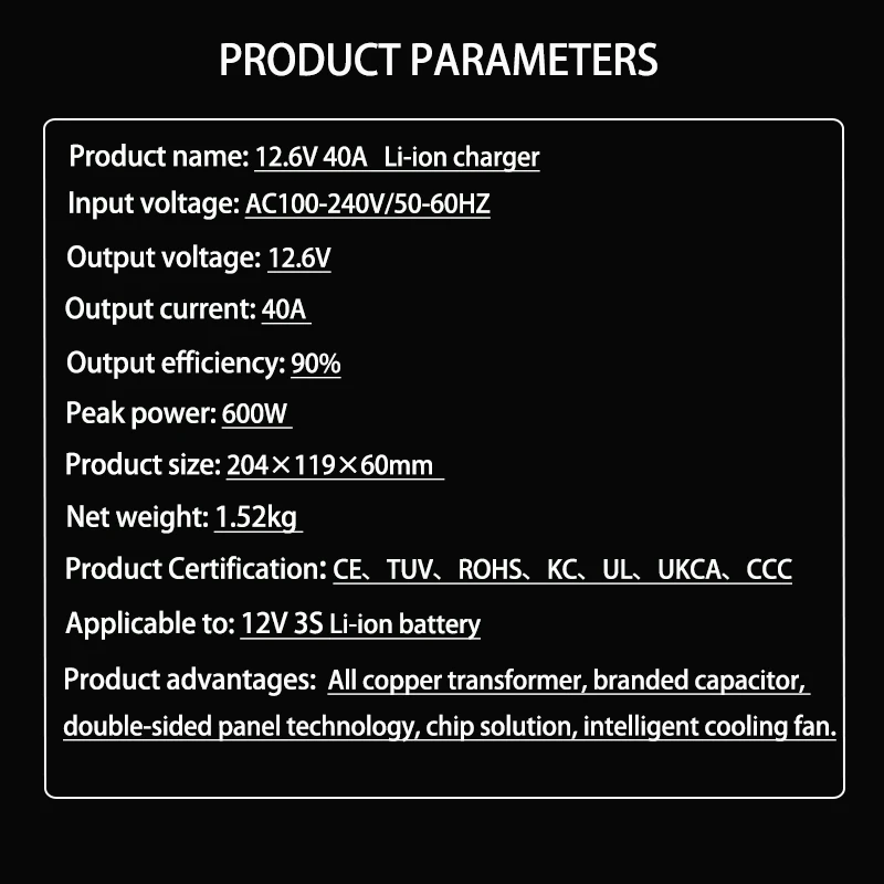 12 فولت 12.6 فولت 40A 18650 شاحن بطارية ليثيوم ل 3S 10.8 فولت 11.1 فولت 12 فولت بطارية ليثيوم أيون شحن سريع شاحن تبديد الحرارة السريع
