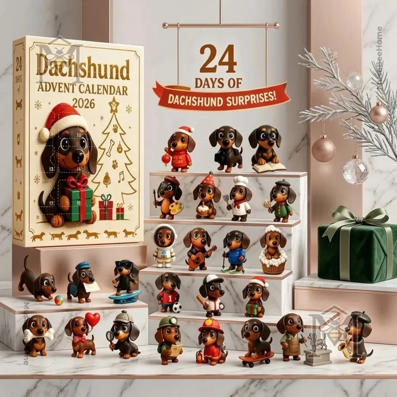 2026 Dachshund Advent Calendar 24 Days Christmas Countdown Cute Dog Figurines Mini Collectible Ornaments Holiday Gift Dog Lovers