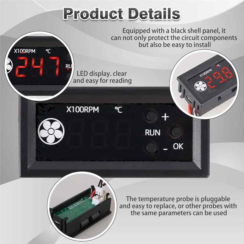 Y43A-Fan Speed Controller Module DC 12V, 4-Wire PWM With Built-In Temperature Probe For 3A PC Use