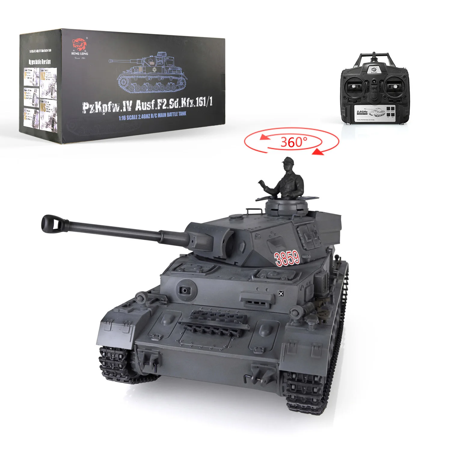 2.4G Henglong 1/16 7,0 Panzer IV F2 RC Tanque 3859 FPV 360 °   Torreta Caja de cambios de acero Altavoz BB Pellet Unidad de humo Infrarrojo TH17413