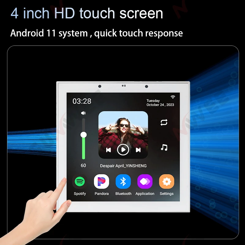 Amplificador de parede de áudio inteligente wi-fi, 4 polegadas, alexa, android11, tuya, painel de controle de música de fundo, tf, bluetooth, sistema de alto-falantes de teto