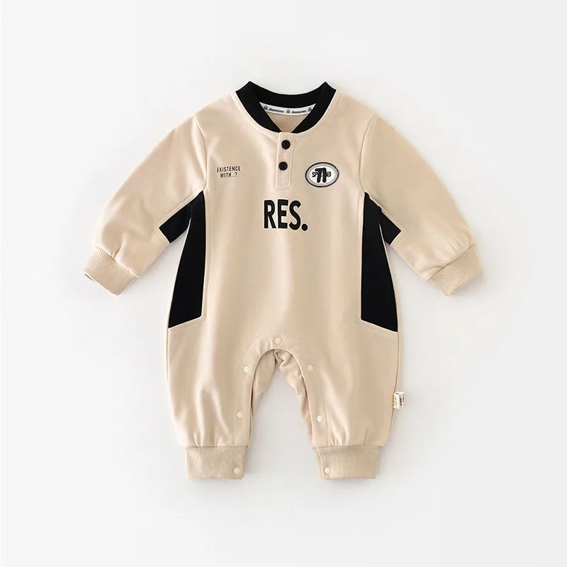 

0-24M Baby Boys Clothes Spring New Infant Rompers Simple Letter Patchwork Boys Jumpsuit Tracksuit Toddler One Piece