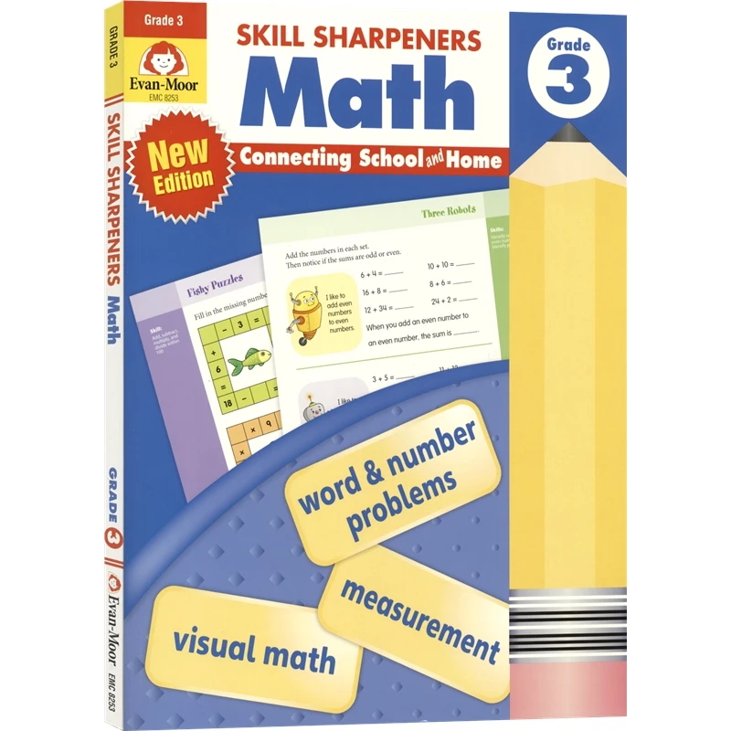 Evan-Moor Skill Sharpeners: Math, Grade 3, Children's books aged 7 8 9 10 English Word Handwriting Workbook books 9781629389882