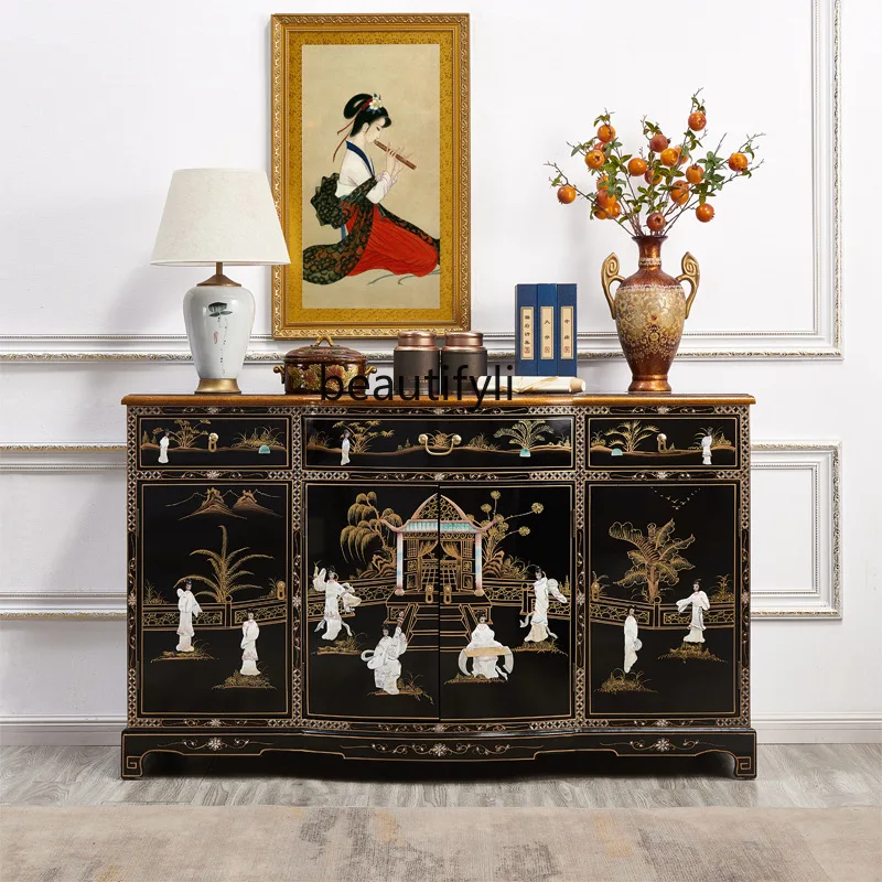 Natural shell, piano paint, side cabinet, three buckets and four doors, entrance cabinet, storage