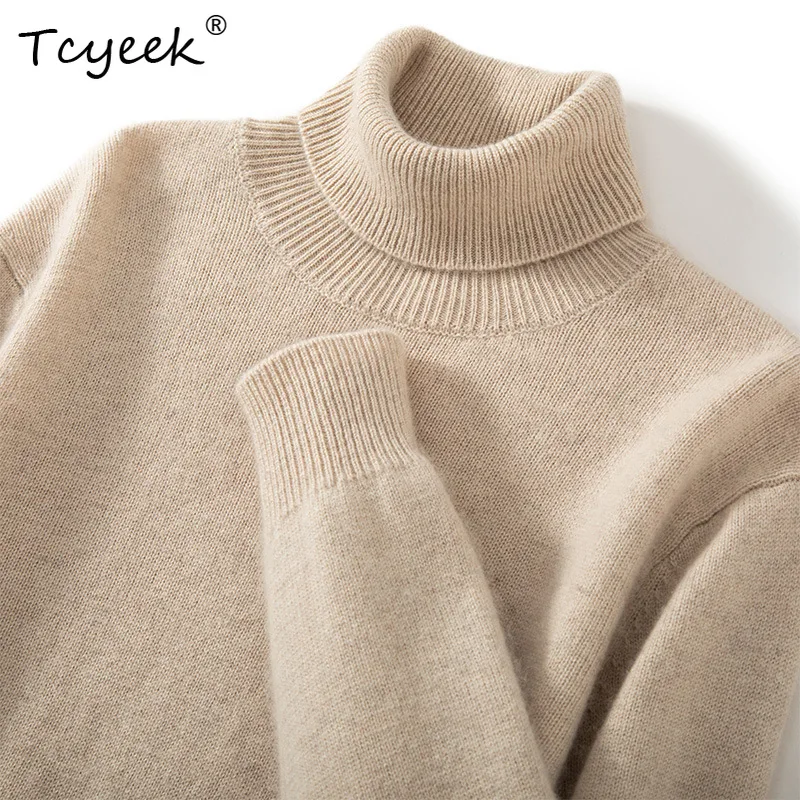 

Tcyeek, 35%Cashmere Soft Pullover , Men Turtleneck Long Sleeve, Business Casual Warm Thick Sweater, 2024 Fall Winter T47959QC