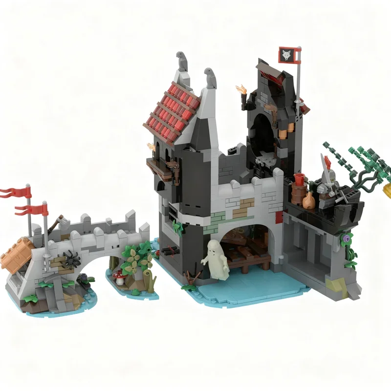 1162PCS Medieval Street View Wolfpack Tower Model DIY Creative Christmas Display Assembly Building Blocks Birthday Gift 6075 Set
